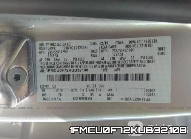 1FMCU0F72KUB32108 фото 10