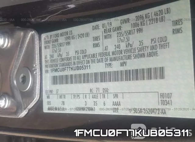 1FMCU0F77KUB05311 фото 9