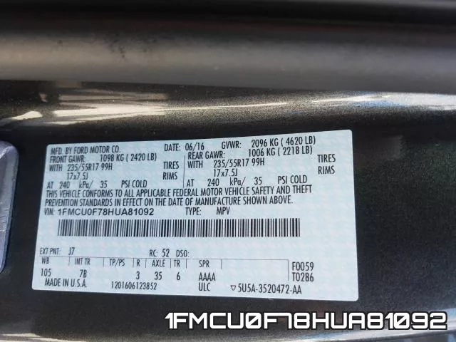 1FMCU0F78HUA81092 фото 2