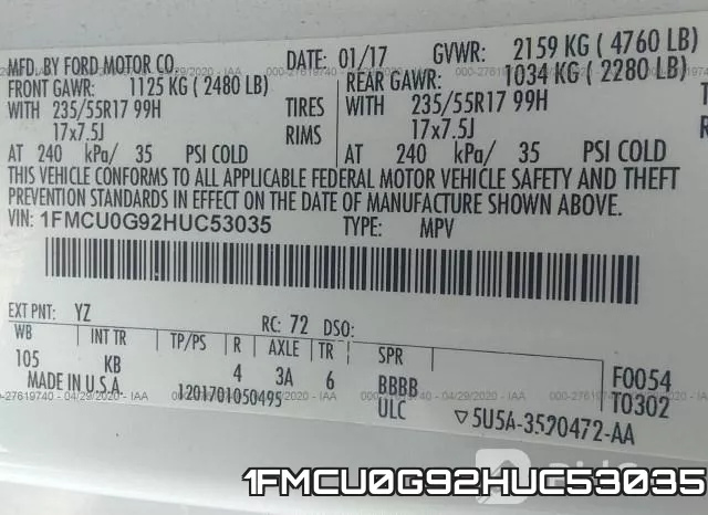 1FMCU0G92HUC53035 фото 10