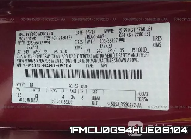 1FMCU0G94HUE08104 фото 10