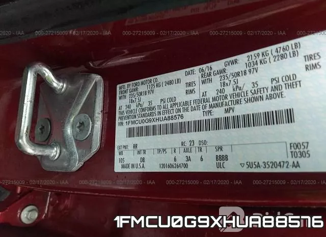 1FMCU0G9XHUA88576 фото 10