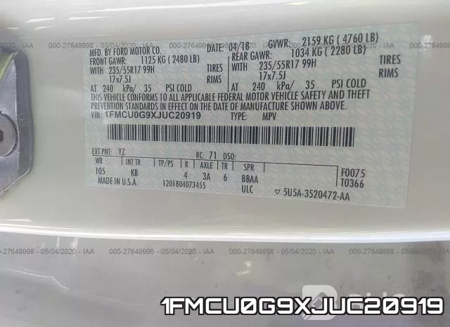 1FMCU0G9XJUC20919 фото 10