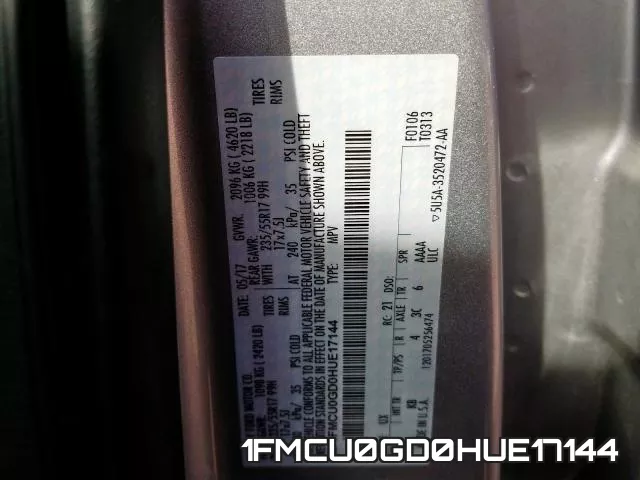 1FMCU0GD0HUE17144 фото 2