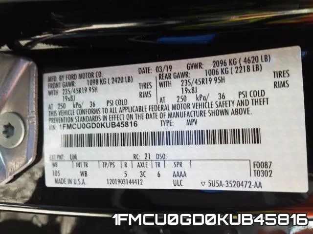 1FMCU0GD0KUB45816 фото 2