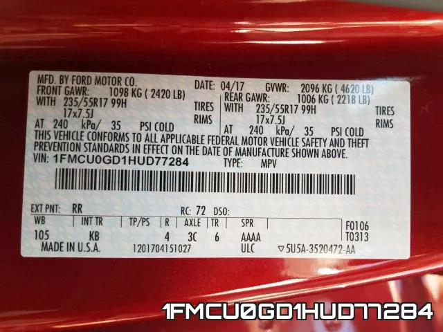 1FMCU0GD1HUD77284 фото 2