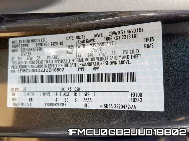 1FMCU0GD2JUD18802 фото 2