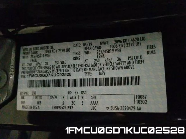 1FMCU0GD7KUC02528 фото 2