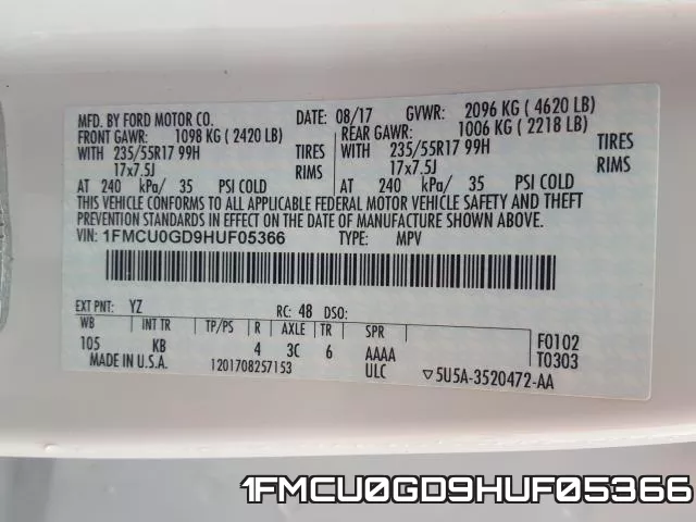 1FMCU0GD9HUF05366 фото 2