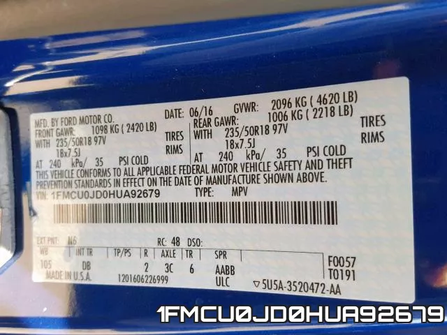 1FMCU0JD0HUA92679 фото 2