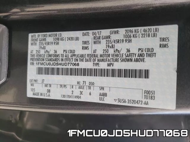 1FMCU0JD5HUD77068 фото 2