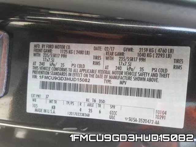 1FMCU9GD3HUD15082 фото 2