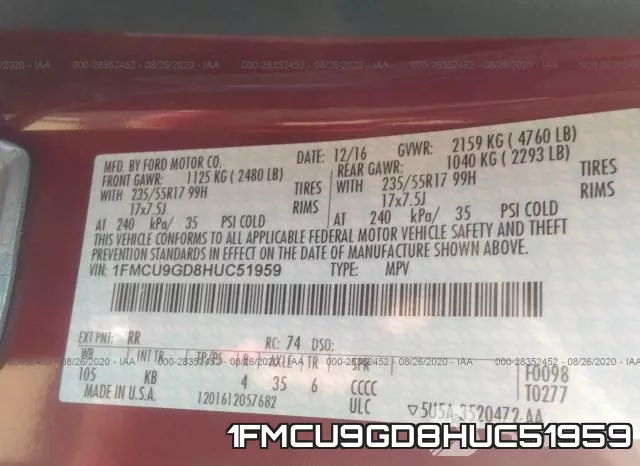 1FMCU9GD8HUC51959 фото 10