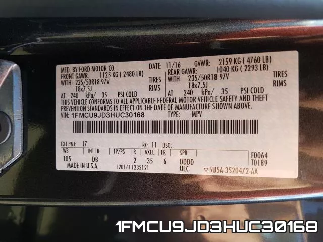 1FMCU9JD3HUC30168 фото 2