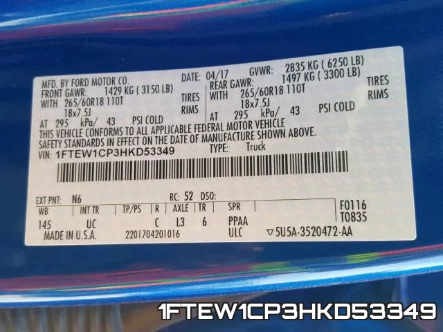 1FTEW1CP3HKD53349 фото 2