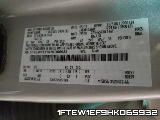 1FTEW1EF9HKD65932 фото 2