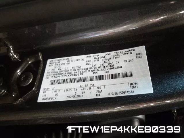 1FTEW1EP4KKE80339 фото 2