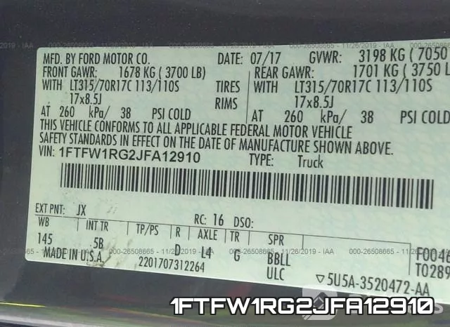 1FTFW1RG2JFA12910 фото 10