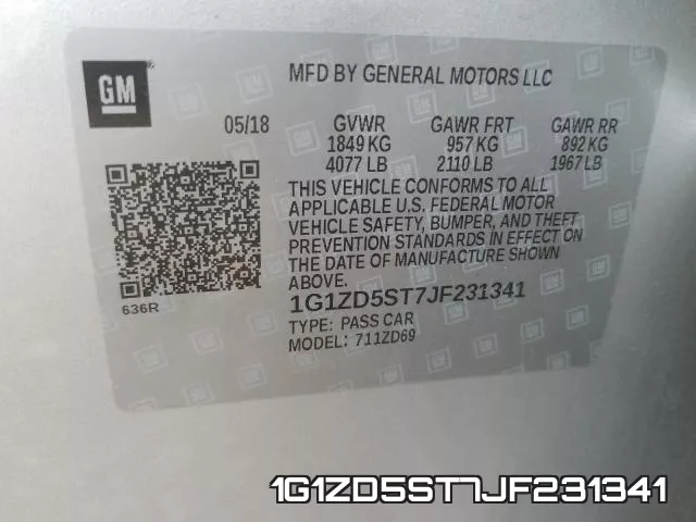 1G1ZD5ST7JF231341 фото 2