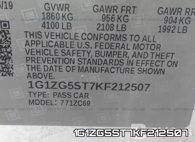 1G1ZG5ST7KF212507 фото 9
