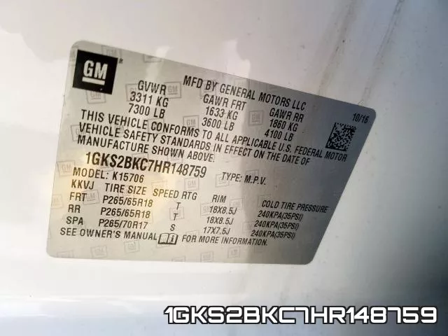 1GKS2BKC7HR148759 фото 2