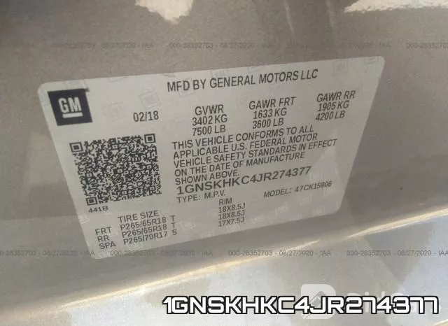1GNSKHKC4JR274377 фото 10