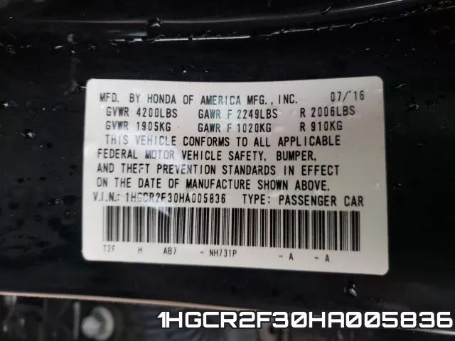 1HGCR2F30HA005836 фото 2