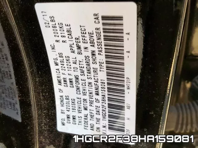 1HGCR2F38HA159081 фото 2
