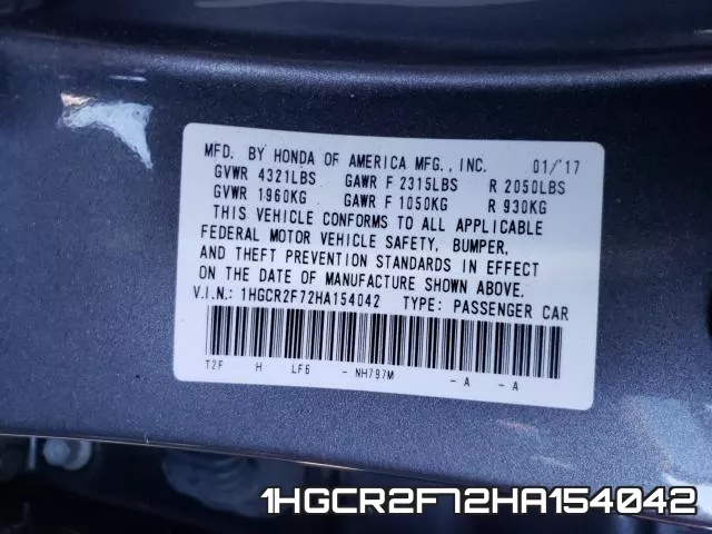 1HGCR2F72HA154042 фото 2