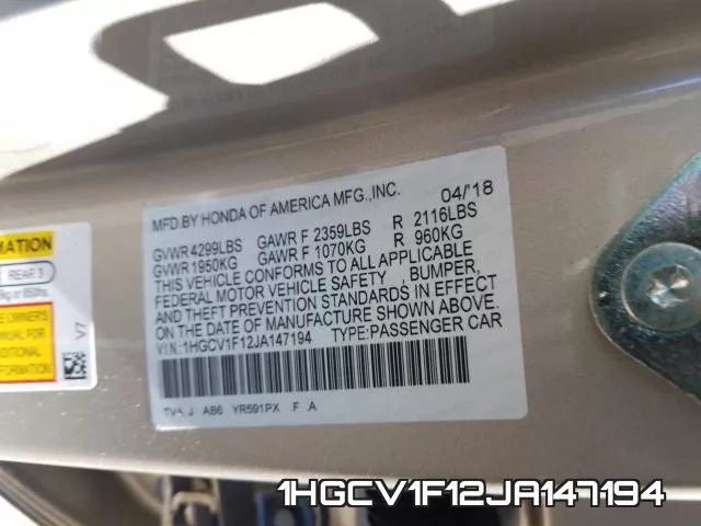 1HGCV1F12JA147194 фото 2