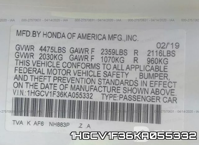 1HGCV1F36KA055332 фото 10
