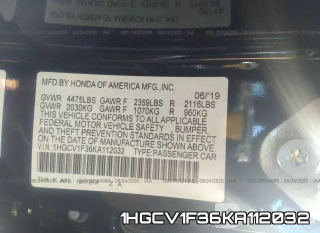 1HGCV1F36KA112032 фото 10