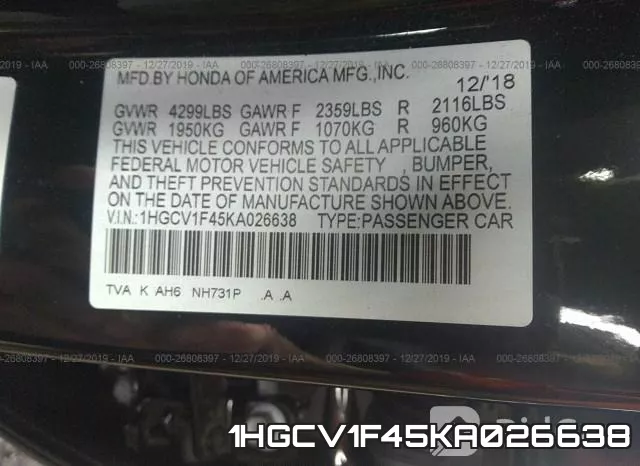 1HGCV1F45KA026638 фото 10