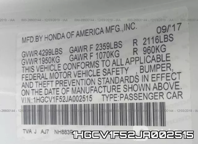 1HGCV1F52JA002515 фото 10
