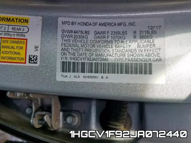 1HGCV1F92JA072440 фото 2