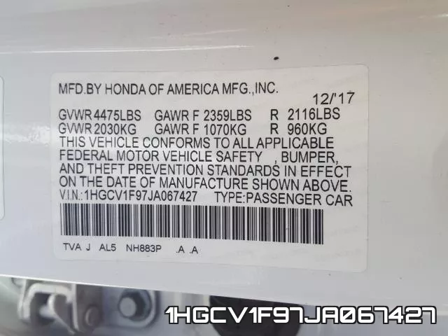 1HGCV1F97JA067427 фото 2