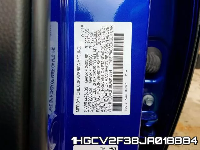 1HGCV2F38JA018884 фото 2