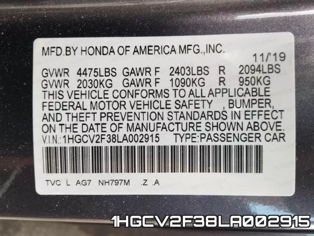 1HGCV2F38LA002915 фото 2