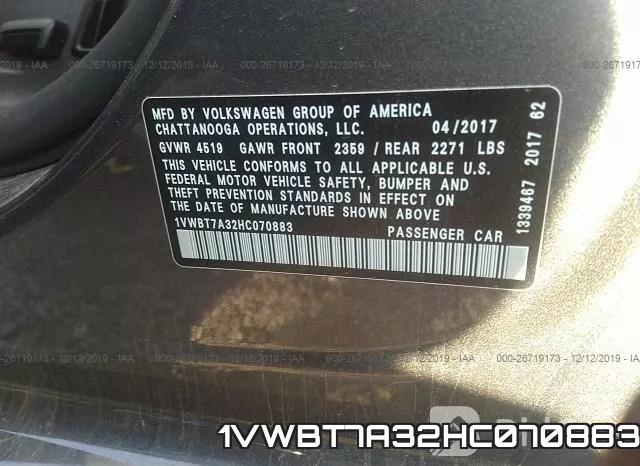 1VWBT7A32HC070883 фото 9