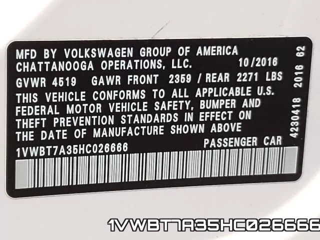 1VWBT7A35HC026666 фото 2
