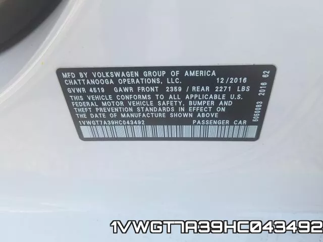 1VWGT7A39HC043492 фото 2
