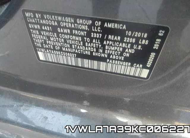 1VWLA7A39KC006227 фото 10