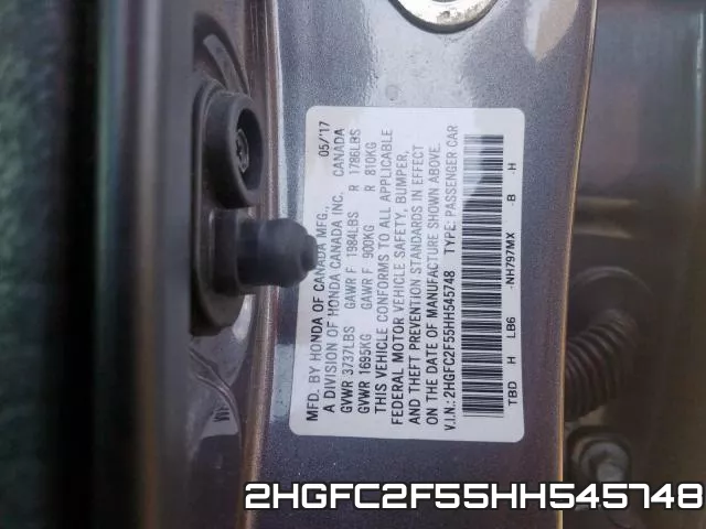 2HGFC2F55HH545748 фото 2