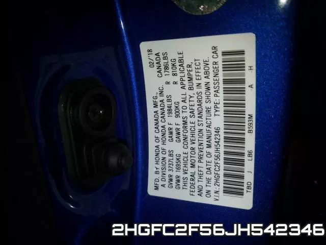 2HGFC2F56JH542346 фото 2