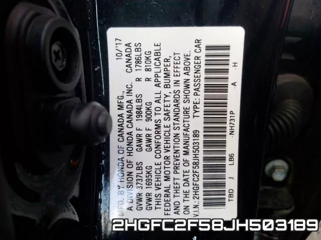 2HGFC2F58JH503189 фото 2