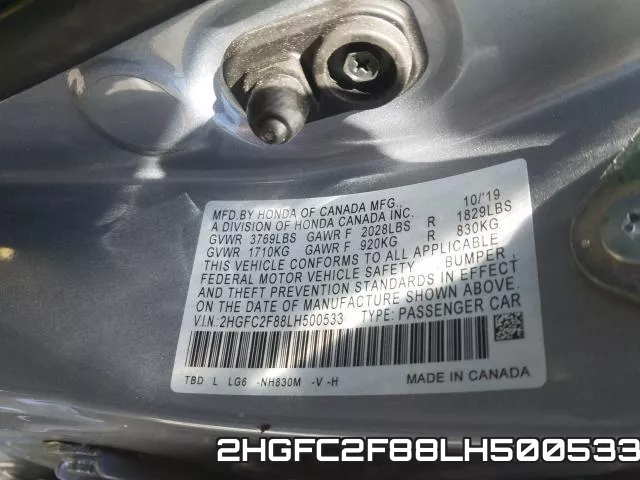 2HGFC2F88LH500533 фото 2