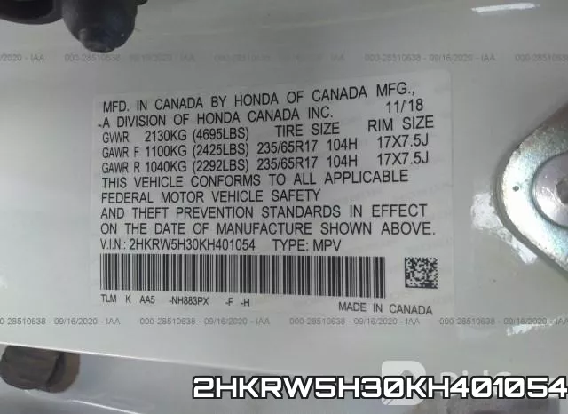 2HKRW5H30KH401054 фото 10