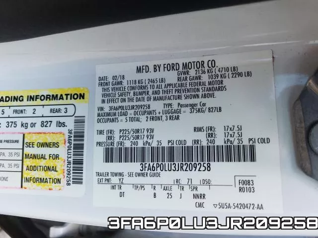 3FA6P0LU3JR209258 фото 2
