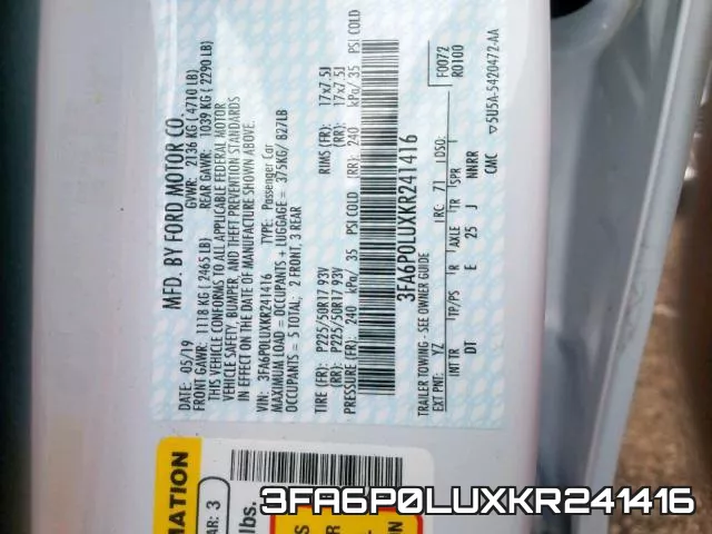 3FA6P0LUXKR241416 фото 2