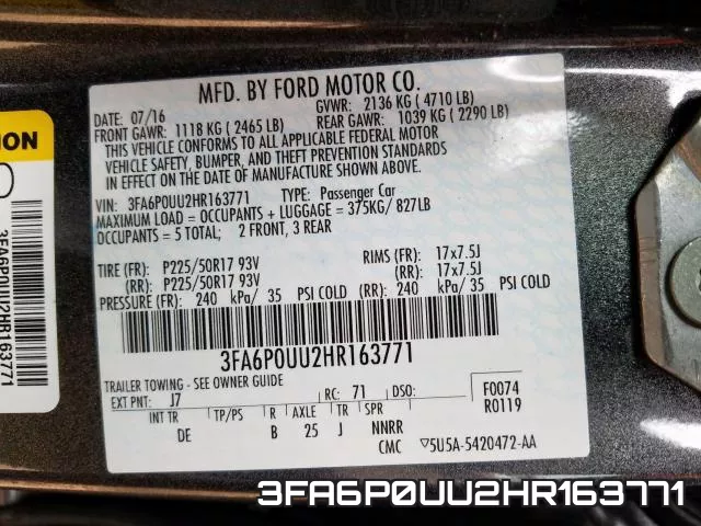 3FA6P0UU2HR163771 фото 2